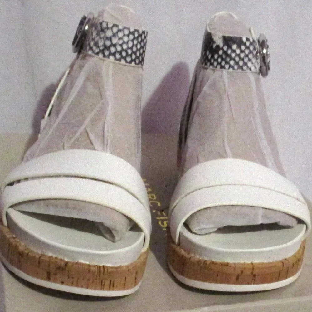 MARC FISHER Multi-Strap Sandals Verily White Snake SIZE 5.5